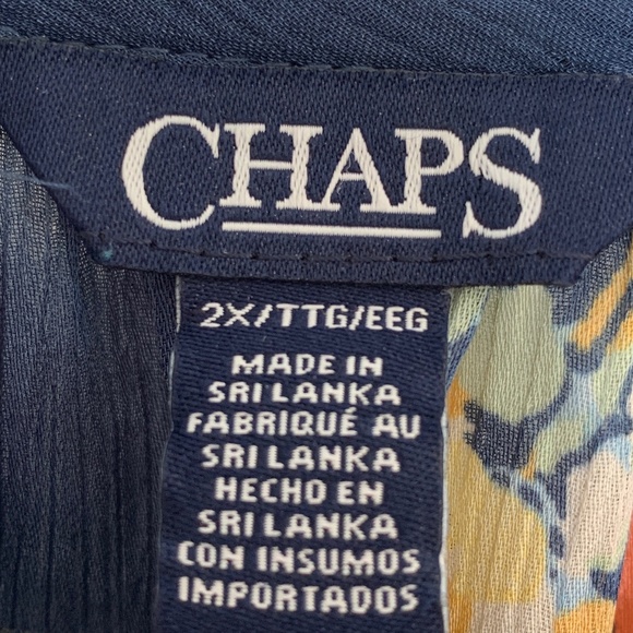 Chaps Peasant Blouse 2X Blue Floral Sheer Bell Sleeve Cottage Core Boho - Picture 3 of 11